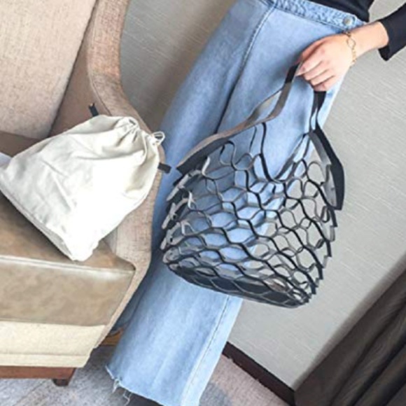 AUDREY 2pc Mesh and Removable Linen Shoulder Bag - Picture 6 of 7